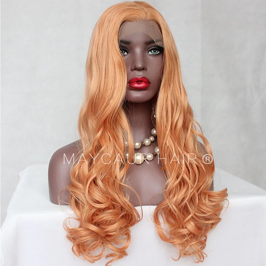 Maycaur Lace Front Wigs - Long Wavy Wig - Synthetic Lace Wig Orange Color Curly Wigs Heat Resistant Fiber Hair for Women (4)