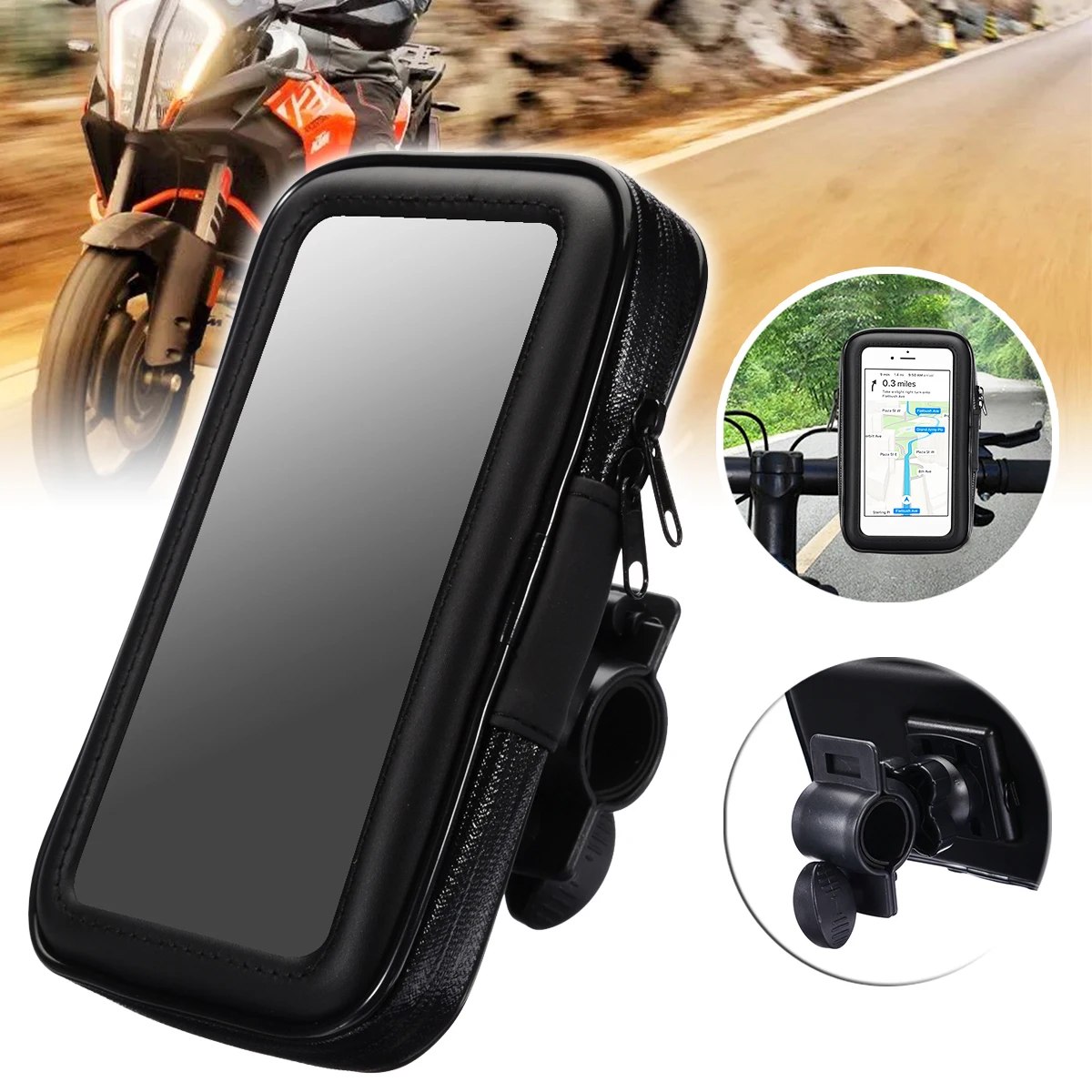 1PC Black Motorcycle Bike Bicycle Waterproof Cell Phone GPS Case Bag Handlebar Mount Holder Stand Support