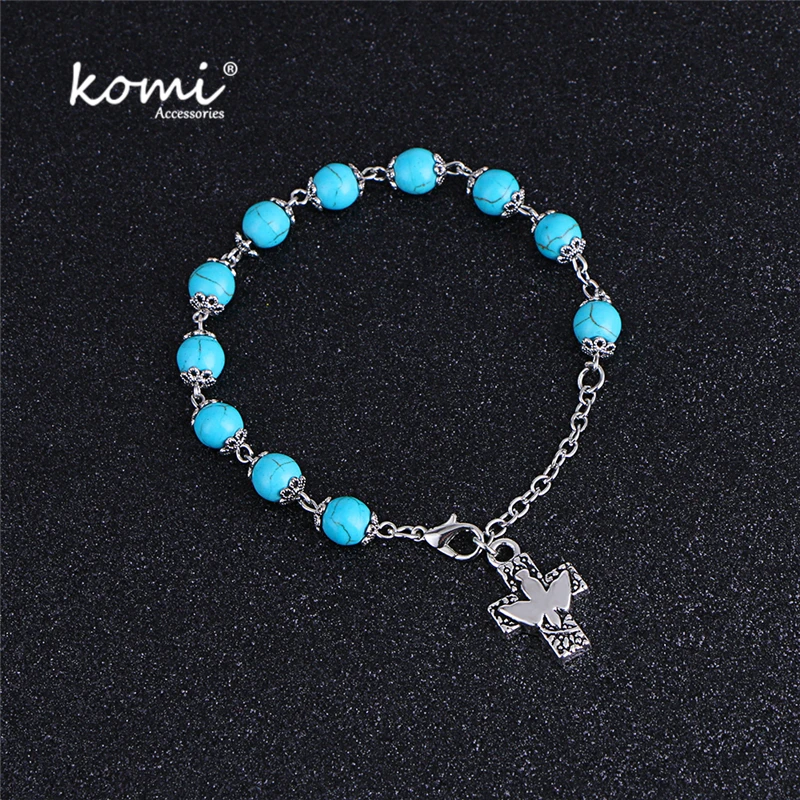 Komi 8mm Blue Stone Bead Bracelets Rosary Beads Catholic Cross Pendant Bracelet For Women Men Jewelry Religious Gifts R-043
Komi 8mm Blue Stone Bead Bracelets Rosary Beads Catholic Cross Pendant Bracelet For Women Men Jewelry Religious Gifts R-043