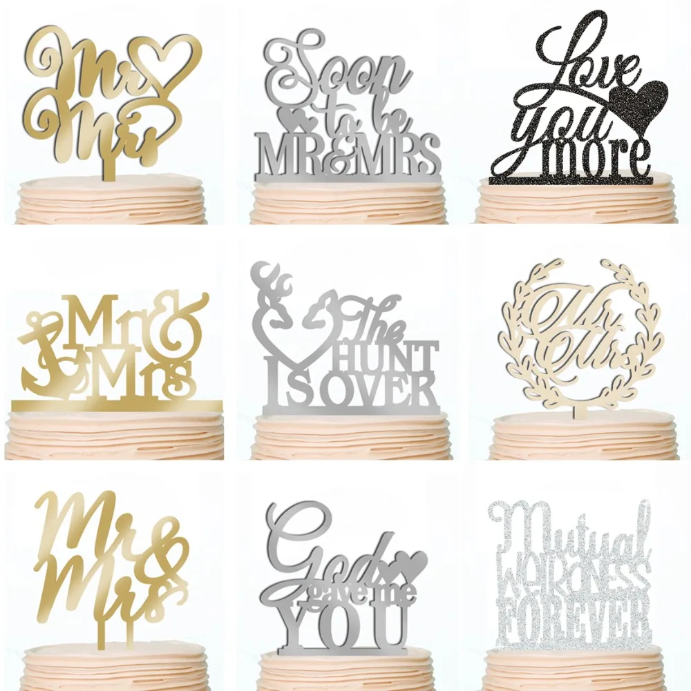 Mr Mrs свадебный торт украшения торта акриловый черный топперы мариаж помолвки