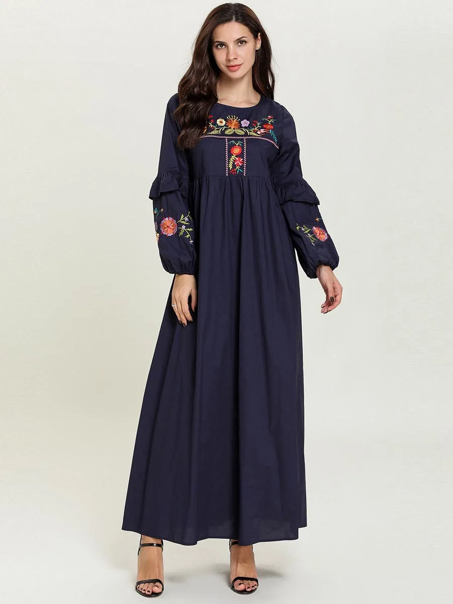 2019 Casual Women Muslim Abaya Dress O Neck Caftan Marocain Ebroidery Floral Hijab Dress Abayas Elbise Turkish Islamic Clothing
2019 Casual Women Muslim Abaya Dress O Neck Caftan Marocain Ebroidery Floral Hijab Dress Abayas Elbise Turkish Islamic Clothing