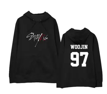 

Kpop straykids big logo and member name printing fleece hoodies autum winter unisex loose pullover sweatshirt black/white