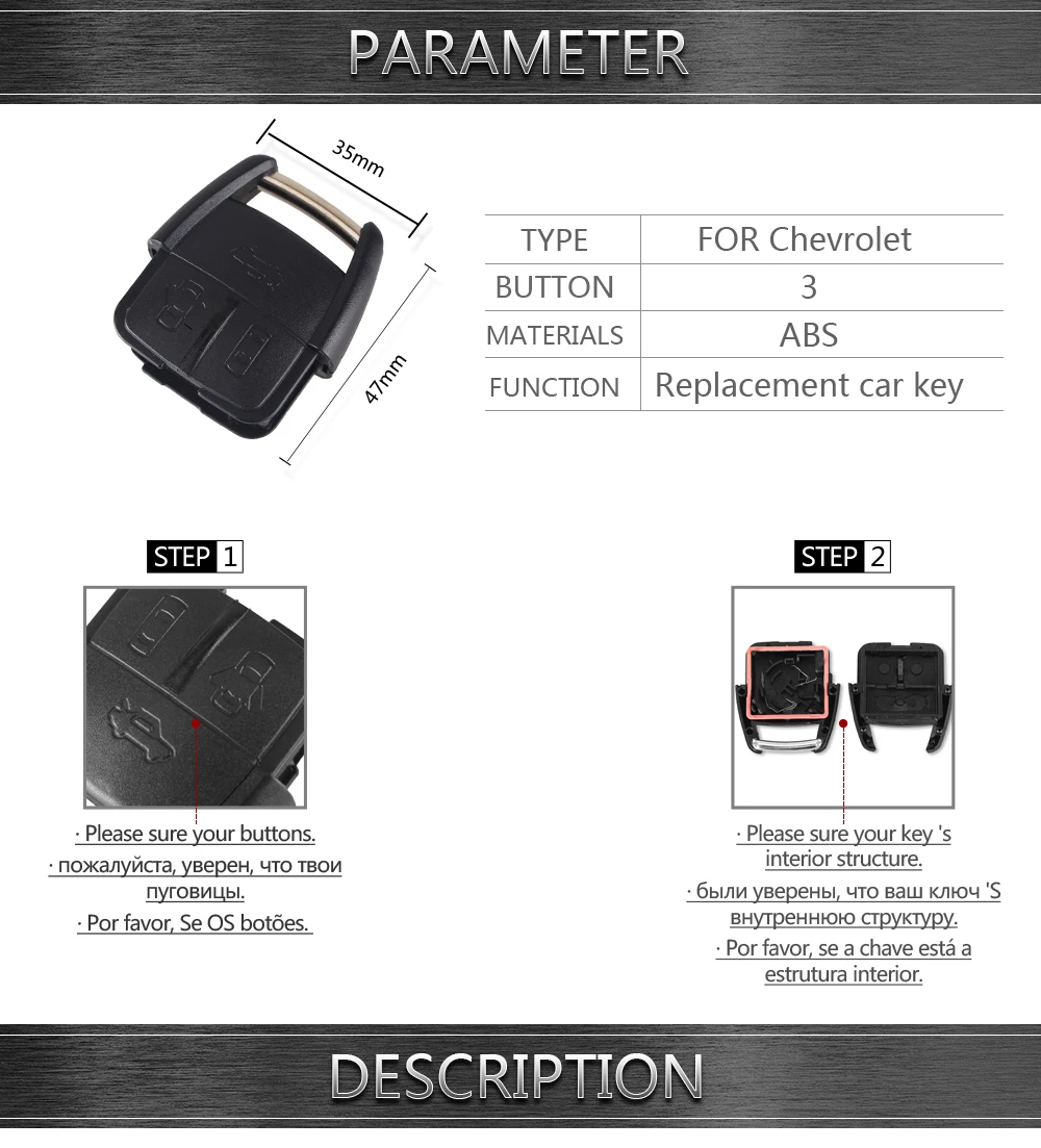 Chiave Telecomando per Chevrolet Key Shell Fob With Battery Holder 7 Chiave Telecomando per Chevrolet Key Shell Fob With Battery Holder -