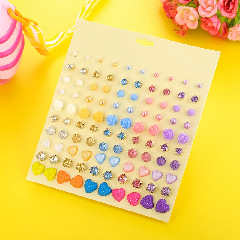 50 Pairs/lot Lovely Crystal Resin Stud Earrings For Girls Women Candy Color Heart Flowers Earings Set Ear Jewelry Wholesale
50 Pairs/lot Lovely Crystal Resin Stud Earrings For Girls Women Candy Color Heart Flowers Earings Set Ear Jewelry Wholesale