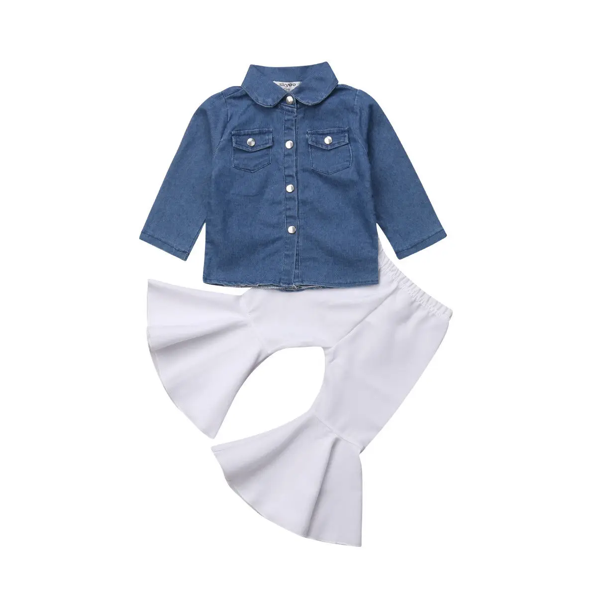 2PCS Set Fashion Children Girls Clothes Long Sleeve Denim T-shirt Tops White Flare Pant Outfits Spring Autumn Clothing Set
2PCS Set Fashion Children Girls Clothes Long Sleeve Denim T-shirt Tops White Flare Pant Outfits Spring Autumn Clothing Set