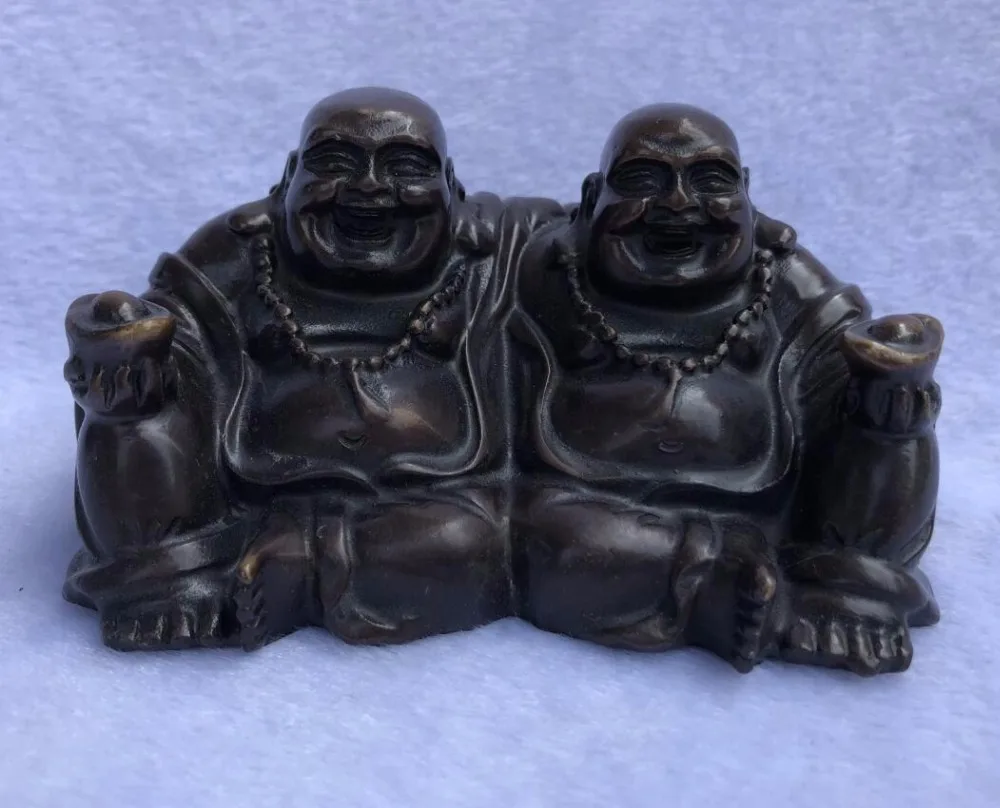 Brass auspicious Buddha Maitreya double Feng Shui crafts furnishings ornaments | Дом и сад