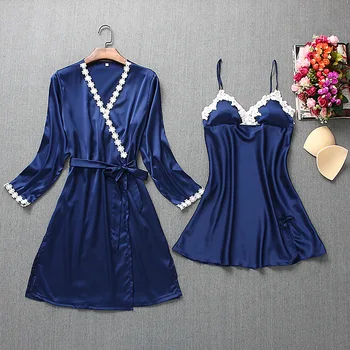 Silk Robe Femme with Chest Pads Sexy Lace Sleepwear Night Dress Robes Women Nightwear Robe Set Nighty Home Dress Sleeping Dress
Silk Robe Femme with Chest Pads Sexy Lace Sleepwear Night Dress Robes Women Nightwear Robe Set Nighty Home Dress Sleeping Dress