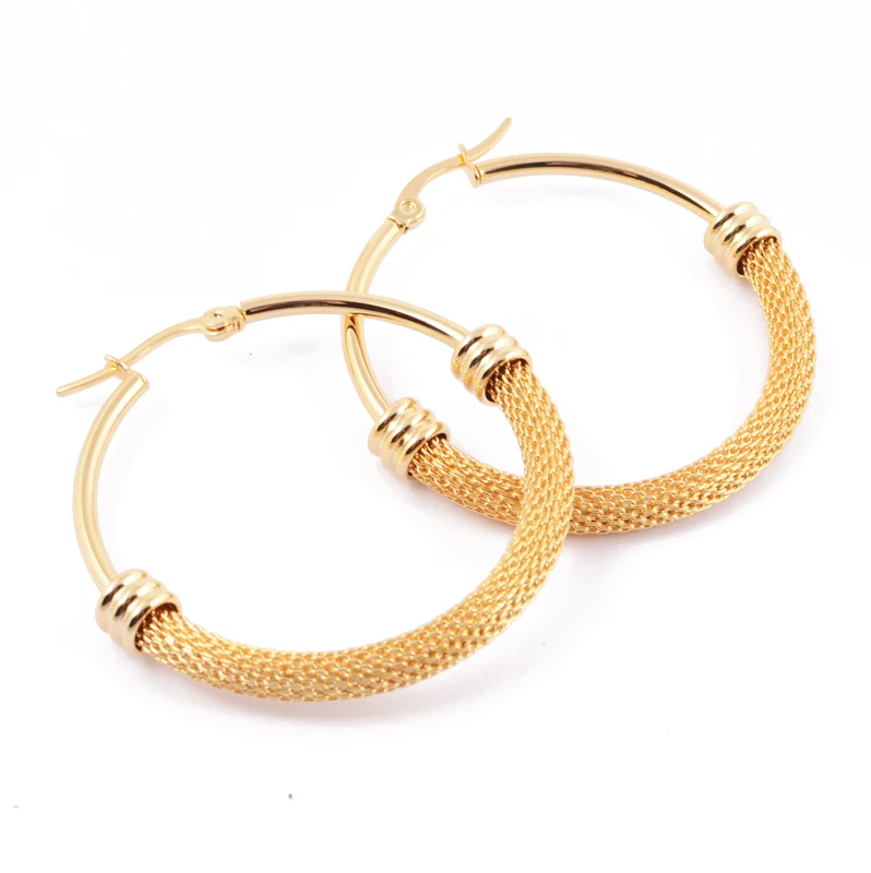 Fashion Half Mesh Hoop Earrings Silver Gold Stainless Steel 4 Sizes Cable Mesh Hoop Earrings Jewelry For Women
Fashion Half Mesh Hoop Earrings Silver Gold Stainless Steel 4 Sizes Cable Mesh Hoop Earrings Jewelry For Women