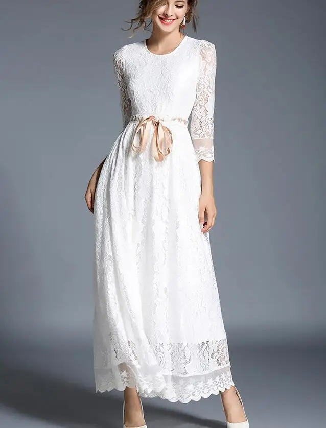 Free Shipping High Quality Hot Sale Elegant Round Collar Pure Color Three-quarter Sleeve Woman Long Lace Dress White
Free Shipping High Quality Hot Sale Elegant Round Collar Pure Color Three-quarter Sleeve Woman Long Lace Dress White