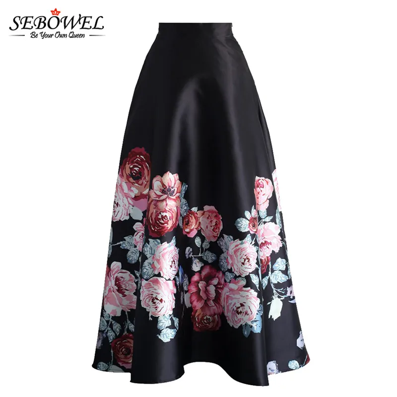 Blossoming-Black-High-Waist-Maxi-Skirt-LC65017-3-2