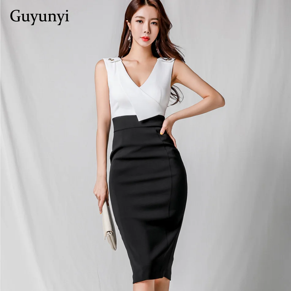 Summer Pencil Office Lady Dress Small Sexy V-Neck Sleeveless Slim High Waist Black White Patchwork Elegant Party Dress Women
Summer Pencil Office Lady Dress Small Sexy V-Neck Sleeveless Slim High Waist Black White Patchwork Elegant Party Dress Women