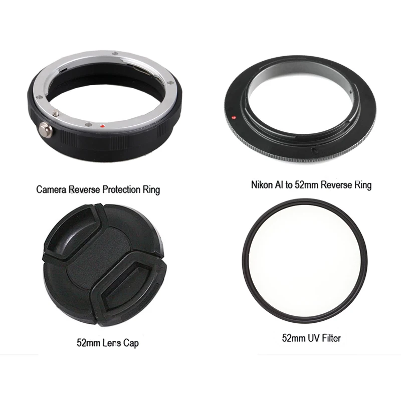 4 In1 Macro Lens Reverse Adapter Protection Set for Nikon D80 D90 D3100 D3300 D5100 D5300 D5500 D7000 D7100 52mm UV Filter
4 In1 Macro Lens Reverse Adapter Protection Set for Nikon D80 D90 D3100 D3300 D5100 D5300 D5500 D7000 D7100 52mm UV Filter