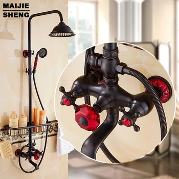 Black Finish Dual Handle Brass Bath & Shower mixet With Slide basket With Hand Shower Red crystal oil Rubbed Black shower set
Black Finish Dual Handle Brass Bath & Shower mixet With Slide basket With Hand Shower Red crystal oil Rubbed Black shower set