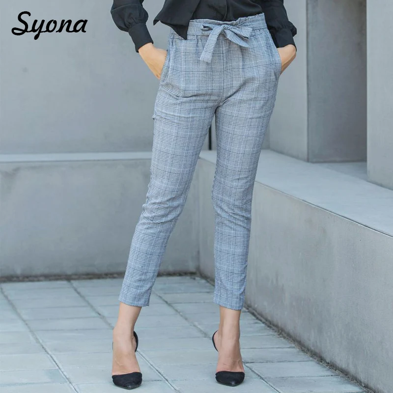 Women Formal OFFICE PANTS Plaid Work Lady Pencil Pants Elegant High Waist Bow Tie Belt Checkered Trousers Moderns OL Business
Women Formal OFFICE PANTS Plaid Work Lady Pencil Pants Elegant High Waist Bow Tie Belt Checkered Trousers Moderns OL Business