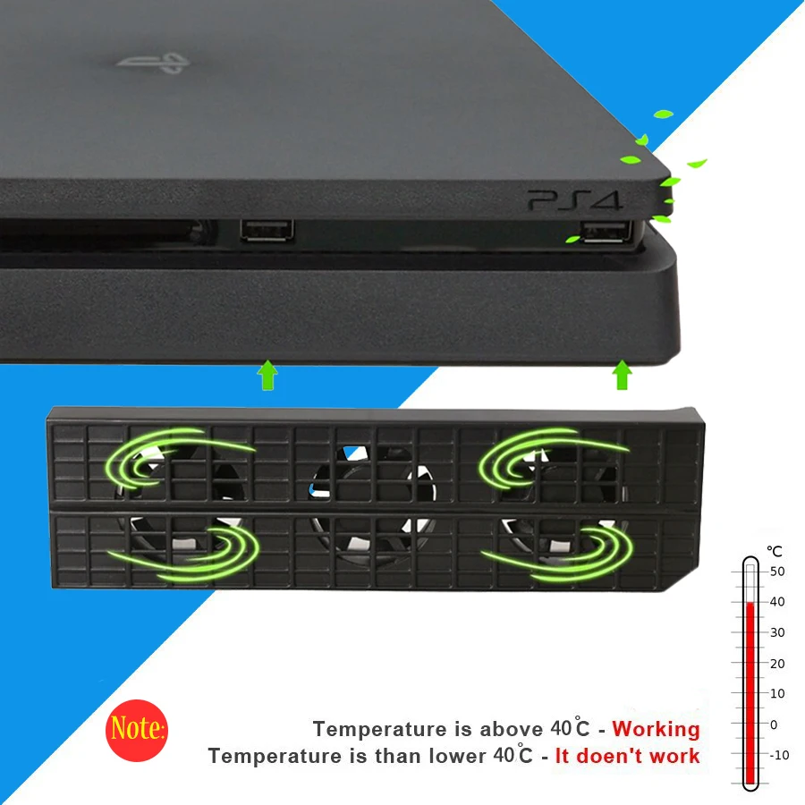 PS4 Slim USB Cooler Fast Cooling Fan Turbo Temperature Control 3 External Fans for Sony Playstation 4 Slim Console Accessories
PS4 Slim USB Cooler Fast Cooling Fan Turbo Temperature Control 3 External Fans for Sony Playstation 4 Slim Console Accessories