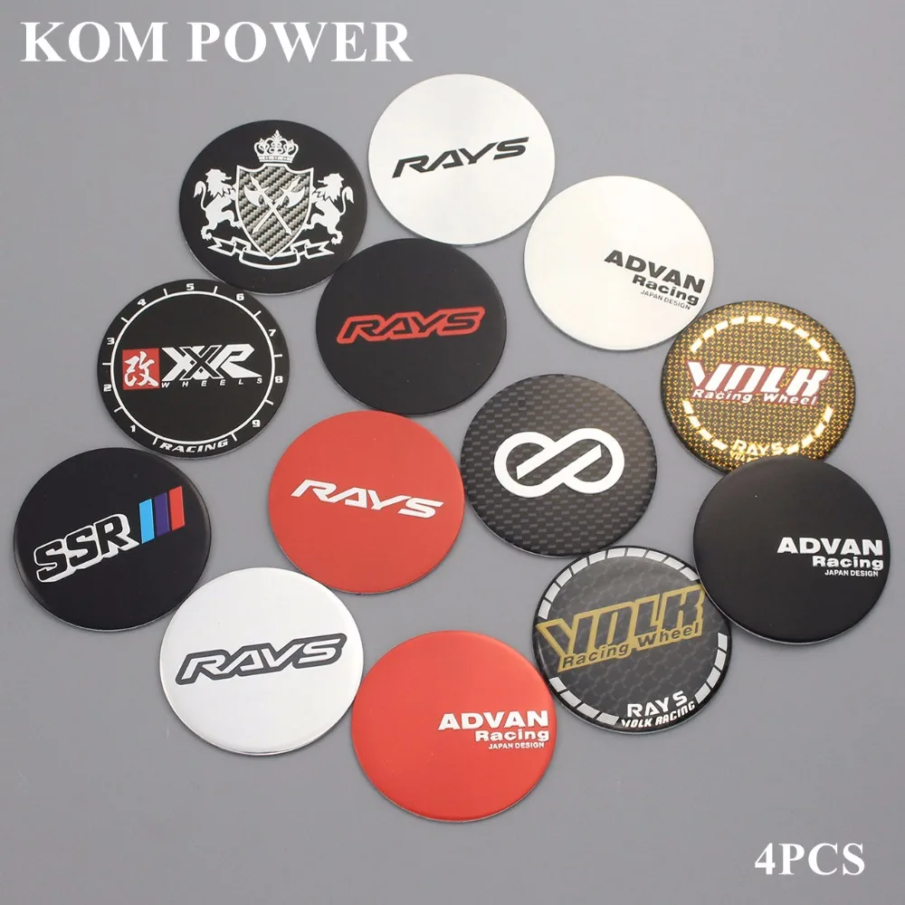 

KOM 4pcs 50mm center cap sticker for rims advan rays volk ssr xxr logo car racing modified emblem on wheel cover high quality