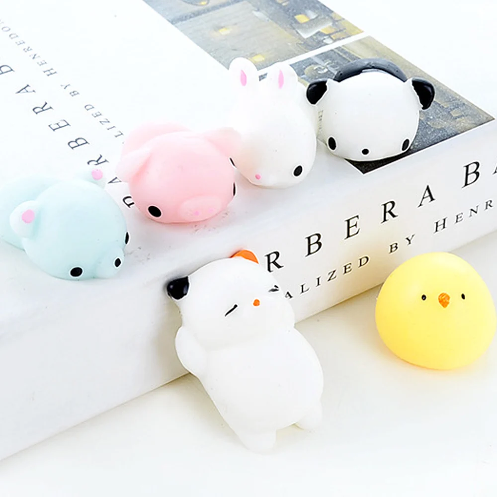 

Besegad 6PCS TPR Cat Panda Rabbit Chick Mochi Squishy Toy Squeeze Cartoon Animal Healing Toy Slow Rising Relieves Stress Anxiety