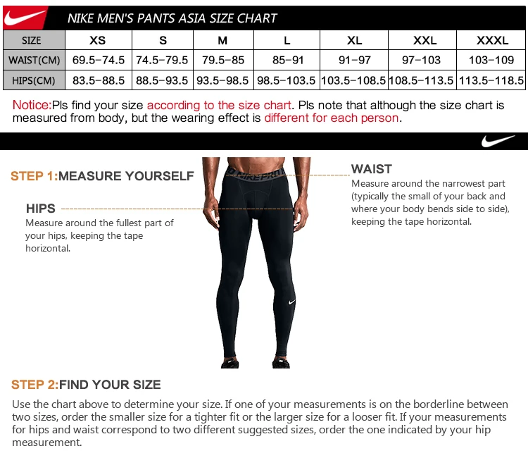 Nike Men S Pants Size Chart