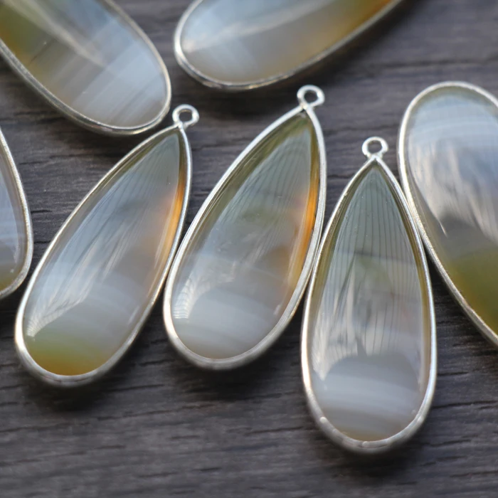92.5 Sterling Silver, yellow Chalcedony Banded Match Pair, Size 38mm