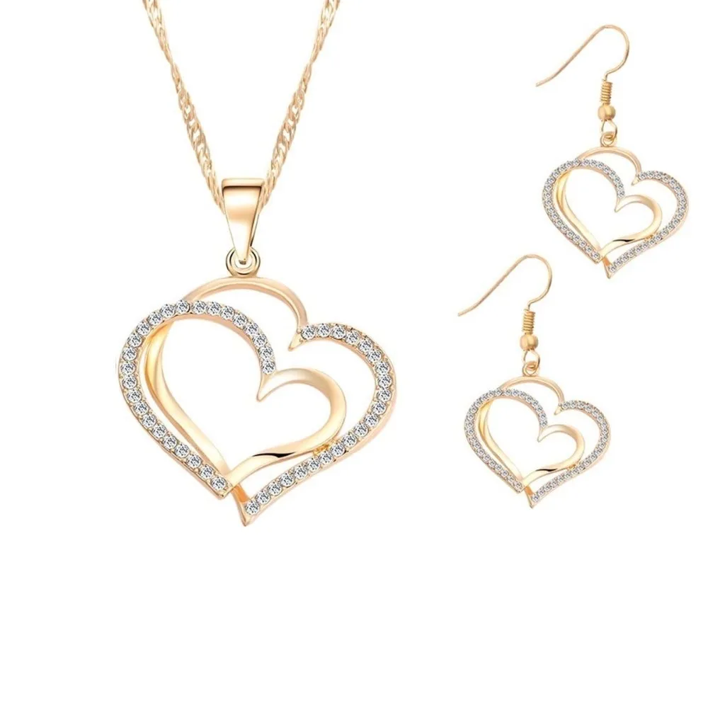 Romantic Women Jewelry Sets Crystal Necklace Earrings Doubled Love Heart Necklace Earrings Set Stainless Steel Jewelry For 2018
Romantic Women Jewelry Sets Crystal Necklace Earrings Doubled Love Heart Necklace Earrings Set Stainless Steel Jewelry For 2018