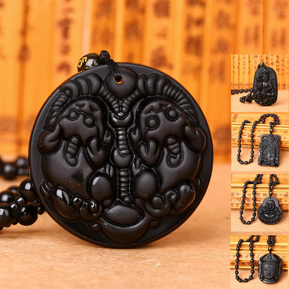 Natural Black Obsidian Carved Buddha Amulet Pendant Necklace Natural obsidian necklace Healing Crystal Energy Chinese style Gift
Natural Black Obsidian Carved Buddha Amulet Pendant Necklace Natural obsidian necklace Healing Crystal Energy Chinese style Gift