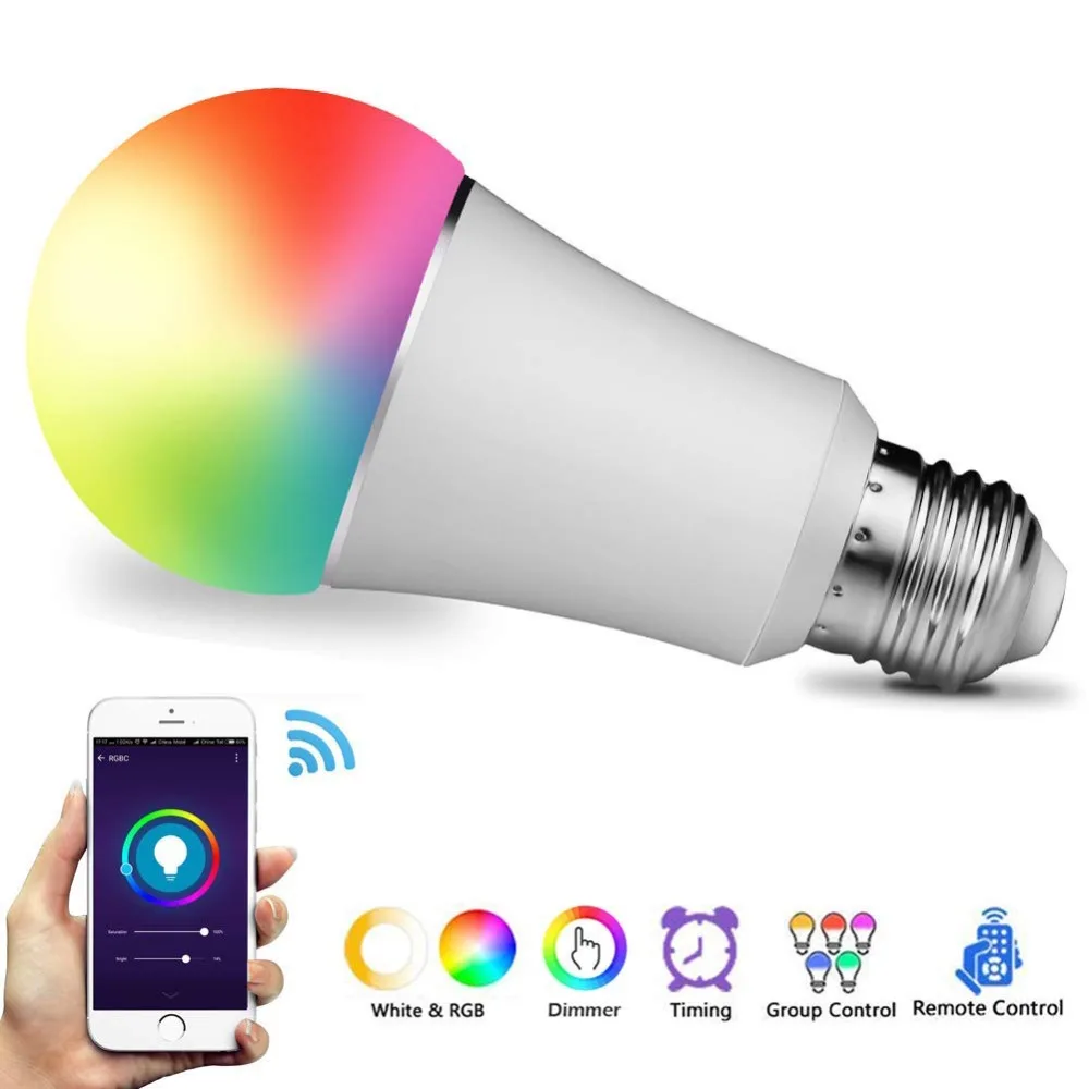 Smart Control Light WiFi LED Bulb E27 9W Bulb RGBW Multi Color Dimmable timer switch Voice Control Compatible Alexa google iFTTT
Smart Control Light WiFi LED Bulb E27 9W Bulb RGBW Multi Color Dimmable timer switch Voice Control Compatible Alexa google iFTTT