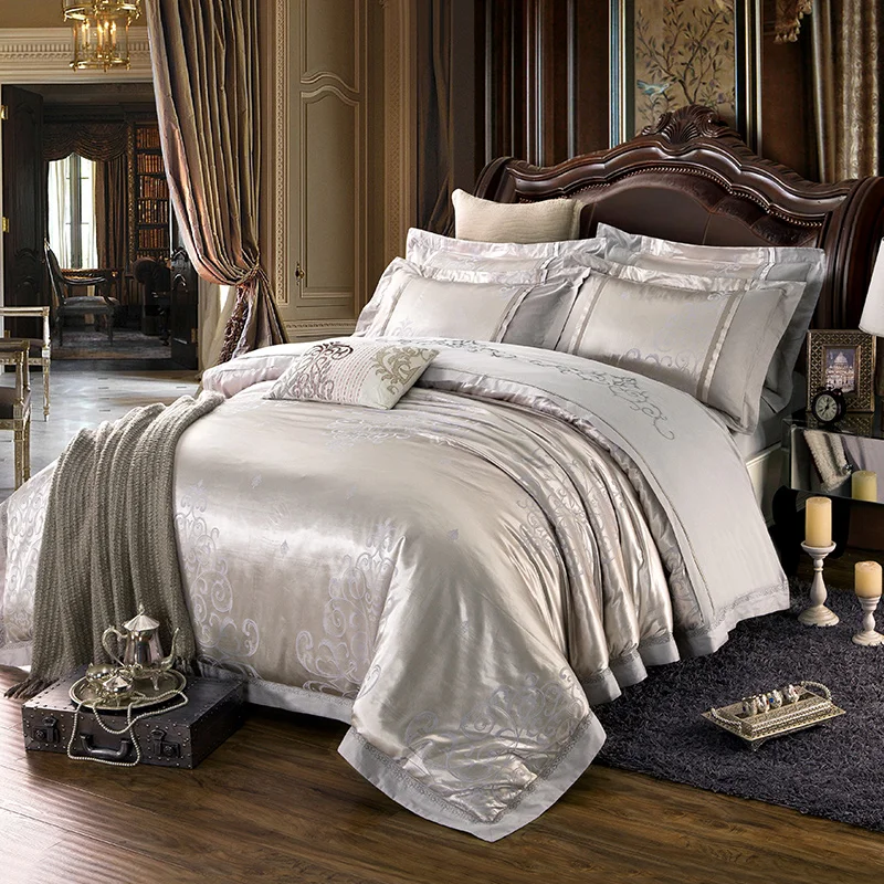 Silver Color Jacquard Bedding set Cotton Imitate Silk Luxury Bed set Double King Queen size Bed sheet set Duvet cover 38
Silver Color Jacquard Bedding set Cotton Imitate Silk Luxury Bed set Double King Queen size Bed sheet set Duvet cover 38