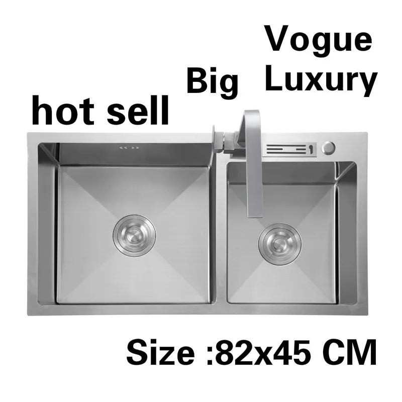 

Free shipping Apartment kitchen manual sink double groove vogue wash vegetables 304 stainless steel hot sell 82x45 CM