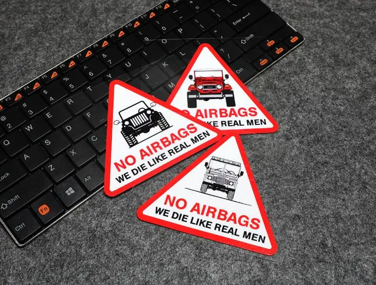 No Airbags we die like real man Wrangler triangle stickers funny reflective windshield car stickers for jeep CJ7 TJ YJ JK JL
No Airbags we die like real man Wrangler triangle stickers funny reflective windshield car stickers for jeep CJ7 TJ YJ JK JL