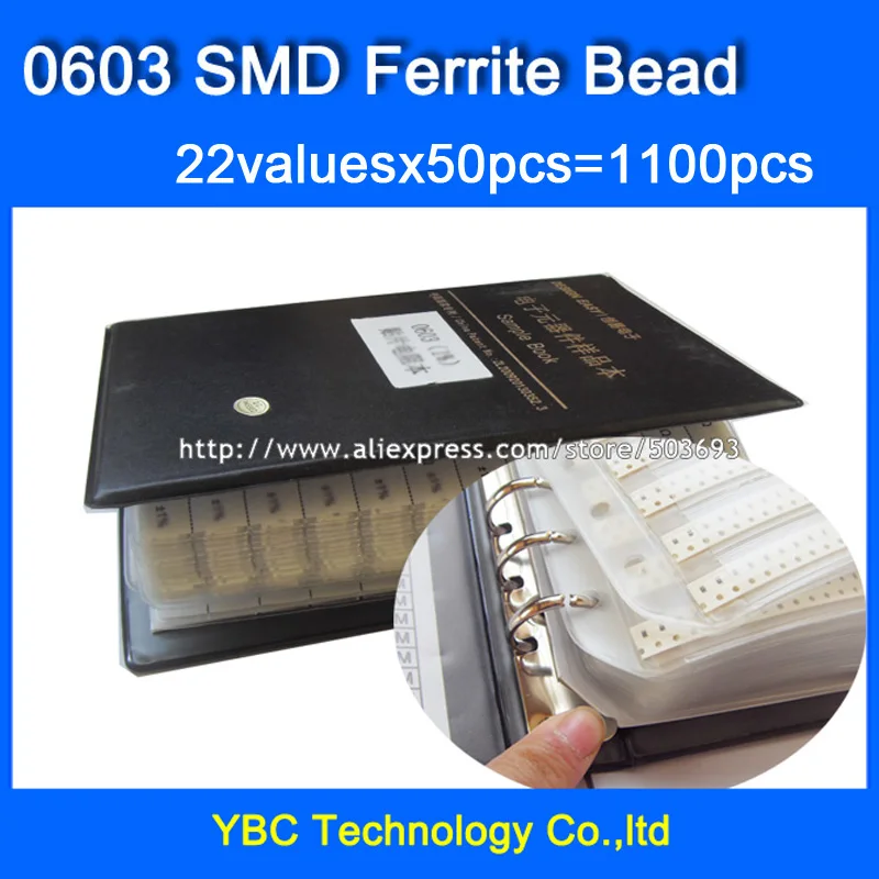Бесплатная доставка 0603 SMD ферритовый шарик образец книги 22valuesX50pcs = 1100 Шт 0R ~ 2 5 K
