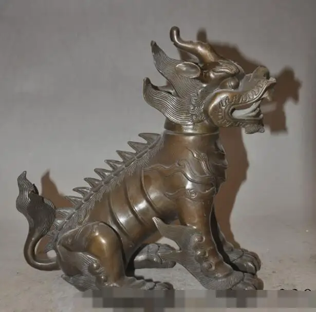 S00822 9"China Feng Shui Bronze Evil spirits Kirin Unicorn Kylin Live head beast statue B0403 
S00822 9"China Feng Shui Bronze Evil spirits Kirin Unicorn Kylin Live head beast statue B0403