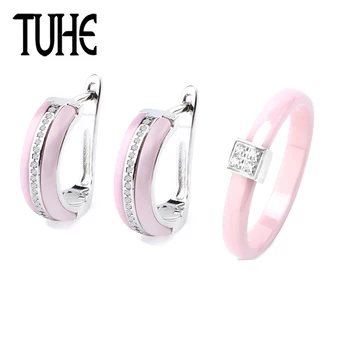 Pink Crystal Charm Silver U Shaped One Row Rhinestone Earrings 3MM Pink Ceramic Ring For Women Femme Love Fashion Jewelry Set
Pink Crystal Charm Silver U Shaped One Row Rhinestone Earrings 3MM Pink Ceramic Ring For Women Femme Love Fashion Jewelry Set