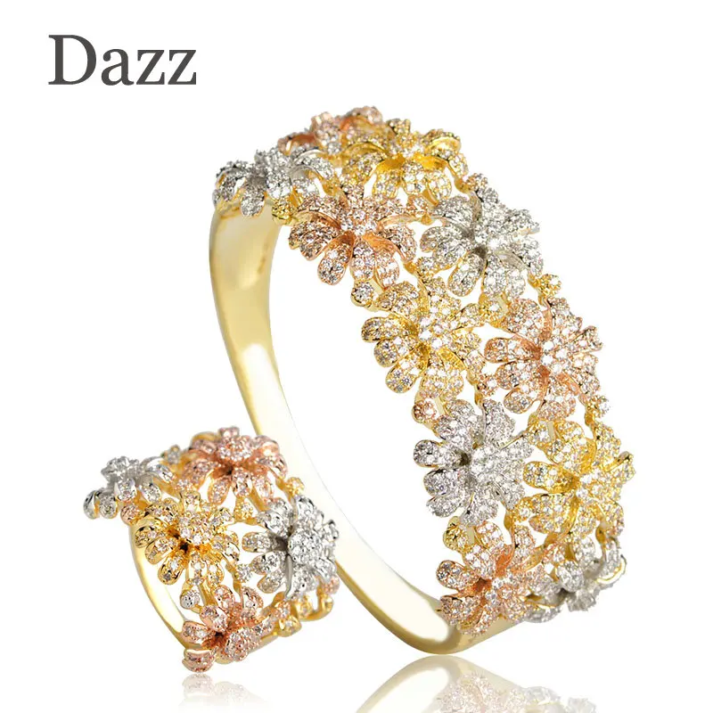 Dazz Shiny AAA Cubic Zirconia Women Jewelry Sets Three Tones Width Hollow Leaves Flower Baguette Bracelet Bangle And Ring Set
Dazz Shiny AAA Cubic Zirconia Women Jewelry Sets Three Tones Width Hollow Leaves Flower Baguette Bracelet Bangle And Ring Set