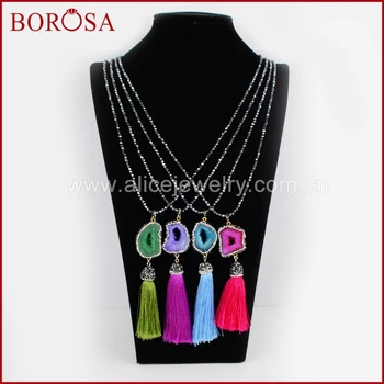 BOROSA 4pcs Drusy Beaded Necklace Titanium Natural Druzy Crystal Quartz Stone & Rainbow Tassel Paved Rhinestone Necklace JAB584
BOROSA 4pcs Drusy Beaded Necklace Titanium Natural Druzy Crystal Quartz Stone & Rainbow Tassel Paved Rhinestone Necklace JAB584