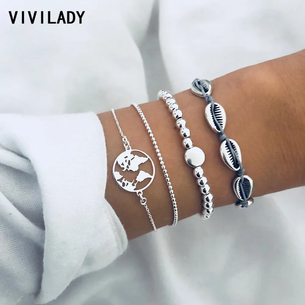 VIVILADY 2019 New Boho Style Silver Color Alloy 4pcs Unisex Charm Bracelets Hollow Round Map Chic Bead Handmade Shell Jewelry
VIVILADY 2019 New Boho Style Silver Color Alloy 4pcs Unisex Charm Bracelets Hollow Round Map Chic Bead Handmade Shell Jewelry