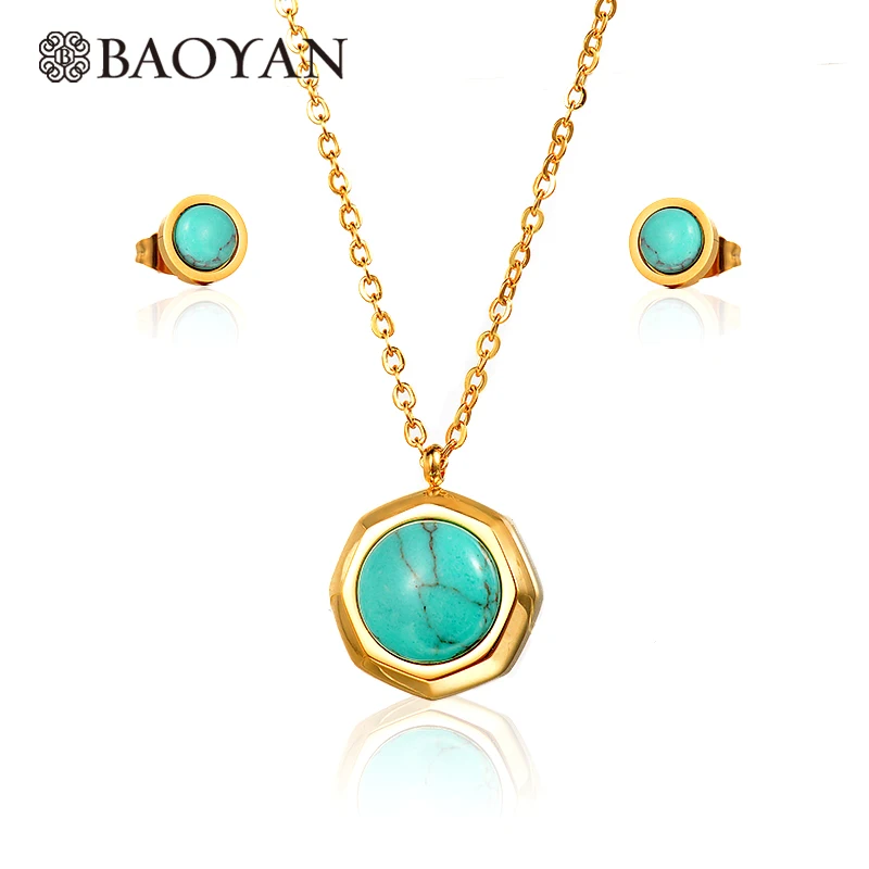 BAOYAN 316L Stainless Steel Gold Stone Simple Pendant Necklace Earring Jewelry Sets for Women 0
BAOYAN 316L Stainless Steel Gold Stone Simple Pendant Necklace Earring Jewelry Sets for Women 0