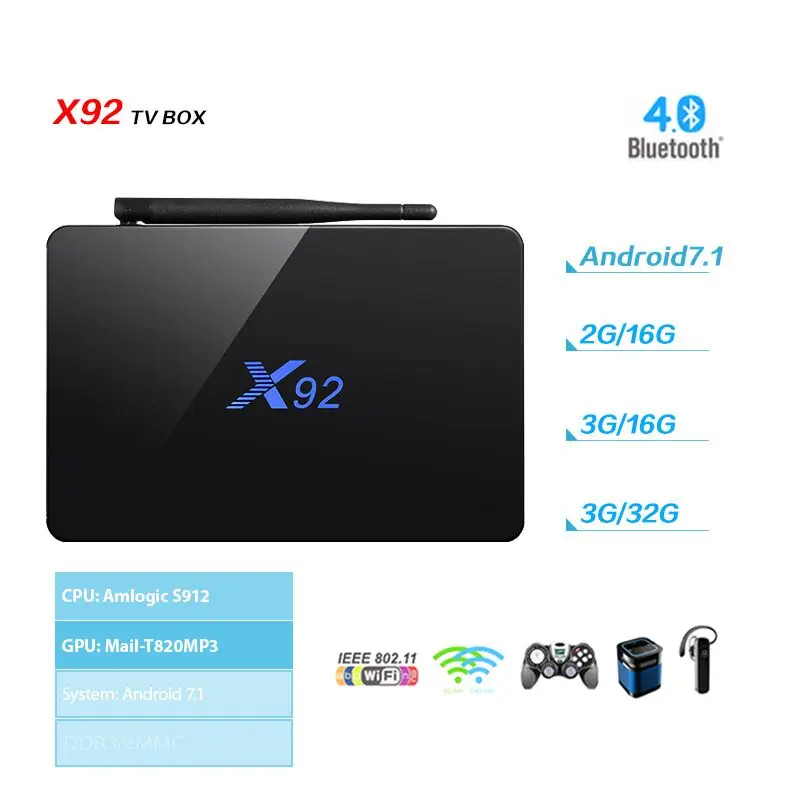 

X92 2G16G 3G16G/32G Android 7.1 Smart TV Box Amlogic S912 Octa Core KD Player 4K H.265 BT 4.0 Set Top Box PK H96 max