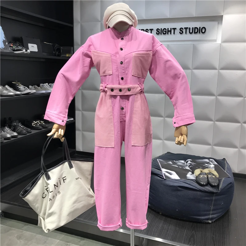 2019 Spring Women Stand Collar Contrast Color Pockets Long Sleeve Jeans Jumpsuit Rompers Casual Workwear Denim Overalls
2019 Spring Women Stand Collar Contrast Color Pockets Long Sleeve Jeans Jumpsuit Rompers Casual Workwear Denim Overalls
