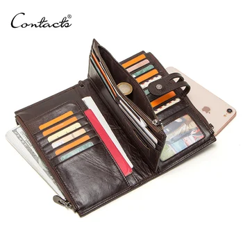 CONTACTS Genuine Leather Men Wallet Long Clutch Wallets for Cell Phone Women Coin Purse Travel Money Bag Male Passport Holder