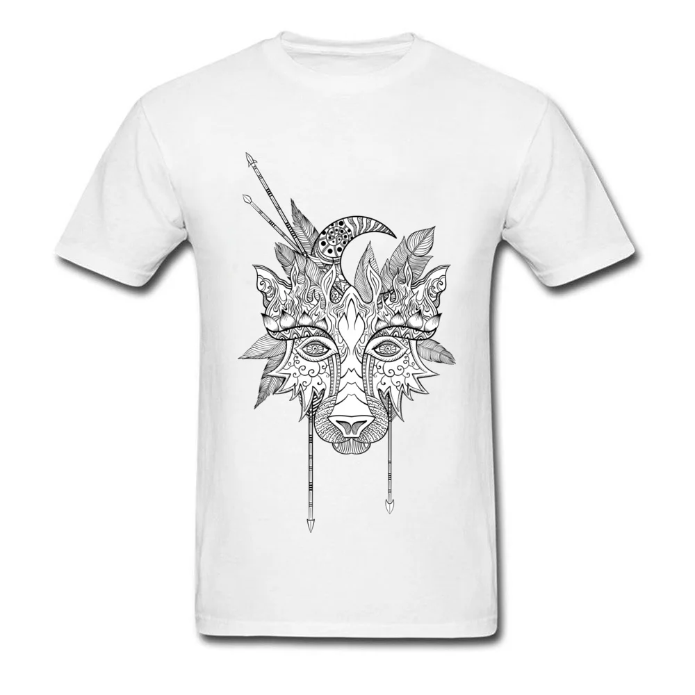 Normal Boho wolf indian totem head VALENTINE DAY Tops T Shirt 2018 Discount O-Neck All Cotton Tops Shirts Men Top T-shirts Boho wolf indian totem head white