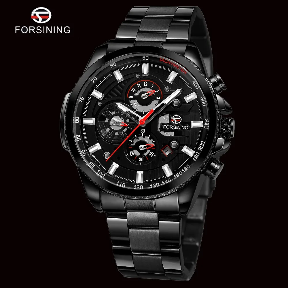 FORSINING Top Brand Luxury Mens Watches Calendar Display Black Stainless Steel Automatic Wristwatch Military Sports Male Clock (2)