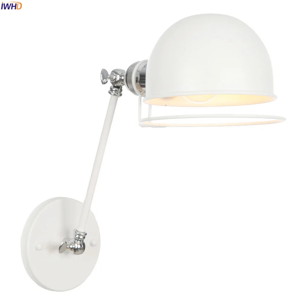 

IWHD Adjustable White Long Arm Wall Light Fixtures Bedroom Beside Stair Loft Style Edison Vintage Wall Lamp Sconce Wandlamp LED