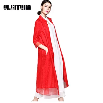 OLGITUM Autumn Spring Women New Fashion Red Trench Cotton Linen Lace Coat Ladies Waist Casual Half Outerwear X-LONGCoats TR069
OLGITUM Autumn Spring Women New Fashion Red Trench Cotton Linen Lace Coat Ladies Waist Casual Half Outerwear X-LONGCoats TR069