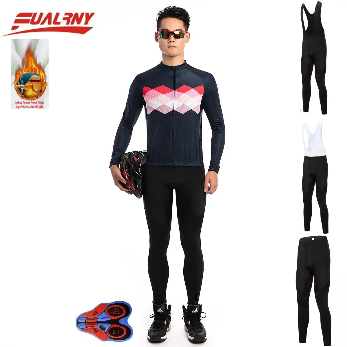 2018 Team FUALRNY Long sleeve Ropa Ciclismo Cycling Jersey sets 9D/winter Thermal Fleece/MTB Bike Clothes For Man Bright chest
