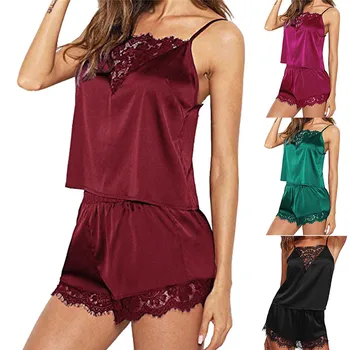 Women Sleepwear Sleeveless Strap Nightwear Lace Trim Satin Cami Top Pajama Sets Mulheres Ropa Para El Hogar Nocturne B1
Women Sleepwear Sleeveless Strap Nightwear Lace Trim Satin Cami Top Pajama Sets Mulheres Ropa Para El Hogar Nocturne B1
