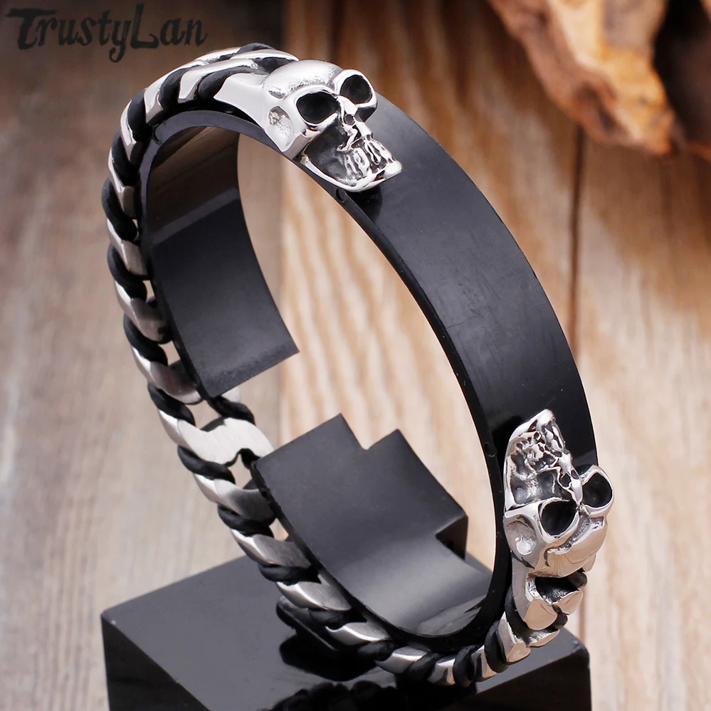 Gothic Stainless Steel Skull Jewelry Mens Open Cuff Bracelets & Bangles 2019 Cool Personalized Skeleton Leather Bracelet Male
Gothic Stainless Steel Skull Jewelry Mens Open Cuff Bracelets & Bangles 2019 Cool Personalized Skeleton Leather Bracelet Male