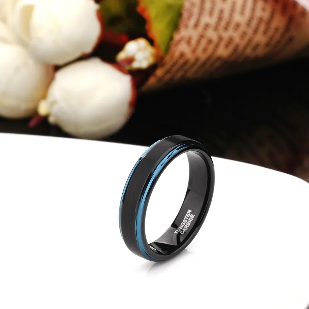 Обручальное кольцо с голубыми краями матовой отделкой 6 мм Женское кольца из