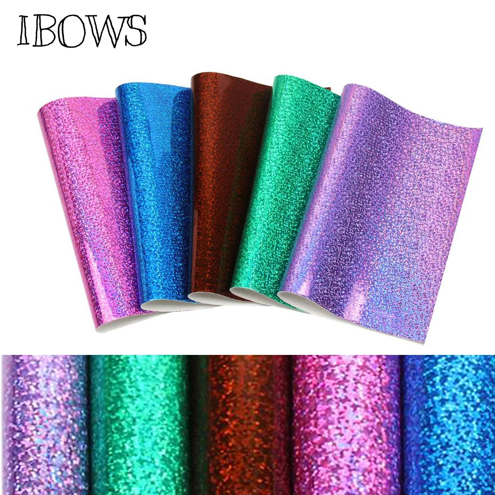 

IBOWS 22*30cm Faux Snythetic Leather Laser Holographic Vinyl Leather Sheet for DIY Hair Bow Crafts Accessories Hand Bags Fabric