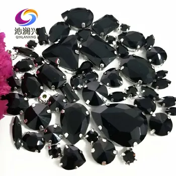 

Sell at a loss!! 68pcs/pack Black Mix size high quality glass crystal material sew on claw rhinestones,diy/Clothing accessorie