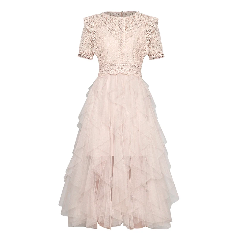 High QUALITY Newest Fashion Runway 2019 Designer Dress Women's Short Sleeve Lace Patchwork Ruffle Gauze Mid-calf Dress
High QUALITY Newest Fashion Runway 2019 Designer Dress Women's Short Sleeve Lace Patchwork Ruffle Gauze Mid-calf Dress